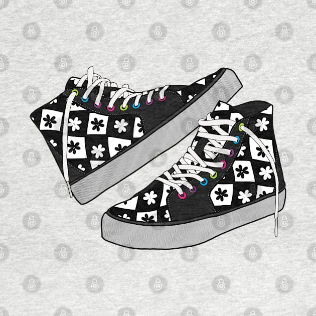 Floral Checkered High tops in Black & White by JuneNostalgia